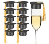 HOMSFOU 10 Pièces Couvre-gobelets Noirs de Chapeau de Graduation Pompon, en Papier et Coton, Texture Agréable et Design Délicat pour Décorations de Fêtes de Remise des Diplômes