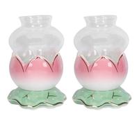 HOMSFOU 2 Ensembles Lampe à Huile Décorative en Verre et Céramique Forme Créative Lotus Lampe à Beurre pour Culte de Bouddha de Temple Facile à Transporter et Coupe-Vent