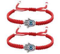 HOMSFOU 2 Pièces Bracelet pour Protection le Malheur Maladies en Alliage et Corde Rouge Tressé Œil Maléfique Confortable à Porter, Ajustable