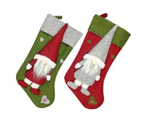 HOMSFOU 2 Pièces Chaussette de Noël Suspendue Ornement Décoratif en Tissu | Rouge et Vert, pour Bonbons et Petits Objets, Usage Bars Restaurants, Style Saisonnier