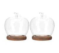 HOMSFOU 2 Pièces Dôme en Verre Décoratif avec Base Bois, Protection | Cloche Transparente Style Classique, Vue 360 Degrés, pour Figurines et Mini Sculptures, Tables D'événement