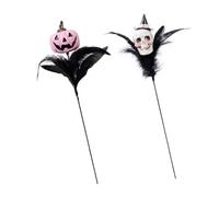 HOMSFOU 2 Pièces Halloween Skull Floral Stems Plume Artificial Gothic Decorations For Indoor Outdoor Haunted House Party Ornaments