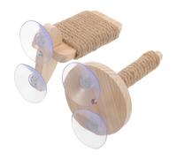 HOMSFOU 2 Pièces Perchoir pour Perroquet Ventouse, Perchoir à Oiseaux Rond en Bois, Corde de Chanvre et Plastique, Khaki, pour Bain d'oiseaux la Maison, pour Perroquets et Conures