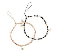 HOMSFOU 2 Pièces Stylish Five-star Beaded Phone Wrist Strap Anti-slip Mobile Phone Lanyard Charm Hand Strap For Women