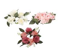 HOMSFOU 3 Pièces Anneau De Bougie Rose Artificielle Couronne De Bougies De Noël Bougeoir Votif De Noël Couronne De Bougies De Fleurs Couronne De Lavent De Noel Mariage Plastique Anthurium