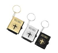 HOMSFOU 3 pièces Porte-clés Mini Bible Pendentif Design Créatif Religieux Doré Noir et Argenté Souvenir Église Accessoire Spirituel Compact