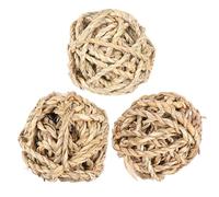 HOMSFOU 3pcs Boules de Paille Tressée pour Perroquet et Petits Animaux, Sécurisé de Balle Beige pour Jeu Interactif et Nettoyage des Dents