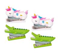 HOMSFOU 4 pièces Mini Agrafeuse Portable Design Animal Mignon Agrafeuse de Bureau Compacte et Légère Mécanisme Économe Effort pour Étudiants et Usage Créatif