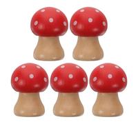 HOMSFOU 5 Pièces Porte-memos Bois Champignon Support Stable et Décoratif pour Cartes Photos et Notes de Bureau Clip Multifonctionnel Compact pour Maison Mariage et Bureau Rouge