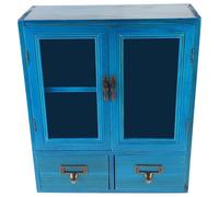 HOMSFOU Armoire Murale en Bois Vintage Bleu, Petit Meuble de Rangement à Double Porte, Meuble D’appoint pour Salon et Chambre, Décoration Murale Fonctionnelle, 1 Pièce
