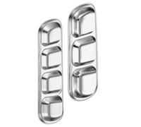 HOMSFOU Assiette à Condiments Multi-Compartiments 2 Pièces Acier Inoxydable Plat Cuisine et Service d'Assaisonnement