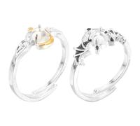 HOMSFOU Bague de Couple Ange et Diable en Alliage Pierres de Lune, Design Unique et Captivant, Symbole D'amour Contrasté, Bijou Exclusif pour Amoureux