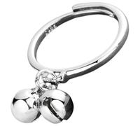 HOMSFOU Bague Ouverte Ajustable pour Femmes Double Clochette à Bille Pendante, Anneau Réglable en Métal Solide, Bague Décorative pour Fêtes, Tenues Quotidiennes et Festivals