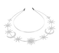 HOMSFOU Bandeau de Déesse Double Couche en Alliage Argenté Étoiles et Lunes, Accessoire Cheveux Bohème pour Mariage et Fêtes, Couronne Scintillante pour Femmes, Serrage-tête Élégant