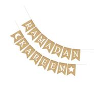 HOMSFOU Bannière Ramadan en Lin 1 Ensemble 3 Mètres Motifs Lune et Étoile pour Décoration Festive de Fête Ramadan Mubarak et Ambiance Traditionnelle