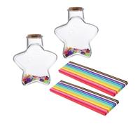 HOMSFOU Bocal à Souhaits Transparent en Plastique avec Papier Origami Étoiles Colorées, Kit DIY 2 Bouteilles Décoratives 540 Étoiles Chacune, Décoration Chambre et Présent Anniversaire