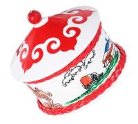 HOMSFOU Boîte à Bijoux en Cuir Rouge, Style Yourte Mongole, Petit Organisateur Polyvalent pour Bagues et Colliers, Porte-alliances Vintage, Écrin Compact pour Rangement Bijoux de Voyage