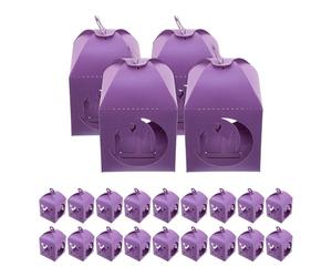 HOMSFOU Boîtes à Dragées Eid Mubarak 25 Pièces en Papier Ajouré Violet Étoiles et Lunes, Contenant à Friandises pour Ramadan et Fête Islamique, Coffret Présent Portable pour Décoration