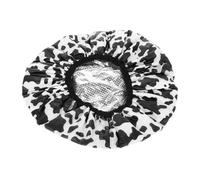HOMSFOU Bonnet de Imperméable Double Couche en Feuille D'aluminium Auto-chauffant pour Cheveux Longs, Bonnet de Réutilisable Noir et Blanc Motif Vache, Spa et Soins Capillaires