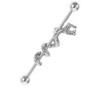 HOMSFOU Boucle D'oreille Haltère Industrielle en Acier Inoxydable, Piercing Cartilage Tête de Dragon, Bijou Hypoallergénique pour Oreille Conque, Épingle de Sûreté Piercing Industriel