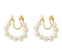 HOMSFOU Boucles D’oreilles à Clip pour Femmes, Grandes Boucles en Perles Blanches Nacrées, Style Manchette sans Oreilles Percées, Légères et Confortables, Bijoux pour Fêtes