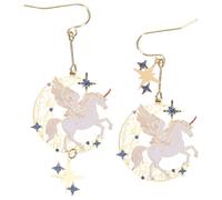 HOMSFOU Boucles D'oreilles Asymétriques Licorne et Ailes D'ange Pendantes pour Femmes, Gouttes Auriculaires Étoiles et Lune, Bijou Fantaisie Léger et Élégant, pour Fête et Usage Quotidien