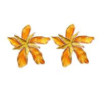 HOMSFOU Boucles D'oreilles Goujon Fleurs Émaillées Jaunes en Alliage, Double Couche Décorative, 1 Paire pour Femmes, Bijoux de Fête et Usage Quotidien