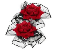 HOMSFOU Bracelets Gothiques en Dentelle Rouge à Volants, Manchettes Élastiques sans Doigts, Poignet en Maille pour Femmes, Accessoires Lolita pour Halloween, Cosplay et Mariage, Paire