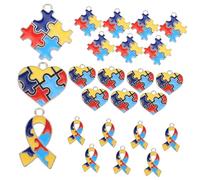 HOMSFOU Breloques Pendentifs en Alliage pour Création de Bijoux Diy Lot de 24 Formes Puzzle, Solide et Coloré et Sensibilisation à L'autisme pour Décoration