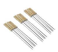 HOMSFOU Brochettes de Barbecue en Acier Inoxydable 25 Pcs, Bâtonnets Plats Manche en Bois, 45 Cm, Brochettes à Griller Réutilisables pour Viande et Légumes, Accessoires Barbecue Patio