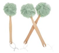 HOMSFOU Brosse de Bain à Long Manche 3 Pièces Verte en Bois pour Exfoliation Douce et Nettoyage du Dos, Éponge de Multifonction pour Soin Corporel et Stimulation Circulatoire, Usage