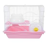 HOMSFOU Cage à Hamster en Plastique Rose et Biberon avec Maison, Roue d'exercice Enclos Sécurisé à 2 Niveaux pour Petits Rongeurs et Hamsters Nains