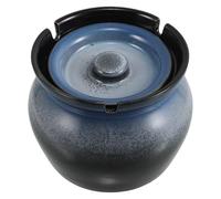 HOMSFOU Cendrier Décoratif Portable en Céramique avec Couvercle Bleu, Rond | Pièce Élégante et Moderne, Piège Cendres et Odeurs, Usage Balcon ou Espace de Travail
