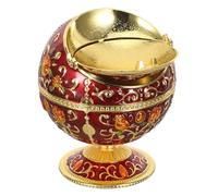 HOMSFOU Cendrier en Métal Compact avec Couvercle Rabattable Coupe-Vent, Motif Floral Vintage Rouge et Or, pour Terrasse, Balcon, Bureau et Intérieur, Cendrier pour Cigarettes et Cigare,