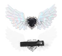 HOMSFOU Clips de Chaussures Gothiques à Strass Forme Ailes D’ange Argentées, 1 Paire D’ornements à Clipser pour Chaussures Plates Lolita, Accessoires Bijoux Mode pour Baskets Élégants