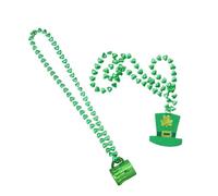 HOMSFOU Collier de Perles Saint-patrick 2 Pièces Pendentifs Chope et Chapeau Vert, Accessoires Légers en Tissu Non Tissé et Plastique, Taille Unique pour Fête, Défilé et Costume Féminin