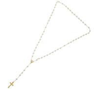 HOMSFOU Collier Pendentif Croix pour Femmes Perles Dorées 8 Mm, Chaîne Élégante en Perles Dorées, Bijou Fantaisie pour Fêtes, Bureau et Voyages