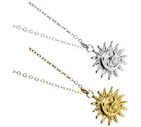HOMSFOU Collier Pendentif Soleil et Lune Plaqué Or 18k en Acier Inoxydable Anti-rouille, Lot de 2 Pièces, Bijoux Fantaisie pour Femme, Accessoires pour Fêtes et Usage Quotidien