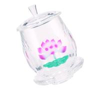 HOMSFOU Coupe D'eau Bouddhiste en Cristal Décor Lotus Doré, Récipient en Verre Lisse pour Offrande au Temple, Bol D'offrande Transparent pour Usage Rituel et Décoration Zen