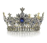 HOMSFOU Couronne de Mariage Baroque Ronde Strass Bleu, Coiffe Chic pour Théâtre et Fête Costumée, Accessoire Cheveux pour Femmes Filles