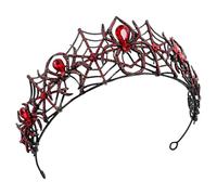 HOMSFOU Couronne Halloween Gothique en Alliage Noir Strass Rouges, Serrage-tête de Toile D'araignée, Accessoire Cosplay et Fête, Bandeau pour Cheveux Vintage pour Costume et Photo
