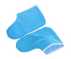 HOMSFOU Couvre-pieds en Tissu Réutilisable en Cire de Paraffine, Paquet de Bain Spa Hydratant Bleu Bord Blanc, Protège et Chauffe Pieds pour Soin Pédicure Professionnel, Taille Unique