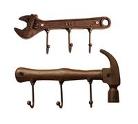 HOMSFOU Crochets Muraux en Fonte Forme Marteau et Clé, Style Industriel Américain, Ensemble 2 Pièces, Supports de Rangement Mural Robustes pour Cintres, Porte-manteaux Décoratifs