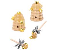 HOMSFOU Décoration Ruche Abeille en Paille Naturelle 4 Pièces Bâtonnet Abeille Plateau à Étages en Bois Décoratif Décoration Intérieure Maison Campagne