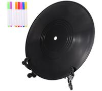 HOMSFOU Disque Vinyle Décoratif DIY 30 Cm Socle en Bois, 8 Feutres de Couleur Inclus, Décoration de Table Personnalisée pour Événement et Fête, Ornement Artistique Vintage pour Maison