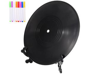 HOMSFOU Disque Vinyle Décoratif DIY 30 Cm Socle en Bois, 8 Feutres de Couleur Inclus, Décoration de Table Personnalisée pour Événement et Fête, Ornement Artistique Vintage pour Maison
