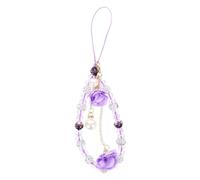 HOMSFOU Dragonne De Téléphone Fleurie Perles Cristal Multifonctionnelle Femme Court Violet Bracelet Antidérapant Accessoire Portable
