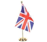 HOMSFOU Drapeau de Table de Bureau Britannique avec Socle en Fer, Polyester Facile à Nettoyer, Design Élégant pour Bureaux et Salles D'étude, Décoration Polyvalente