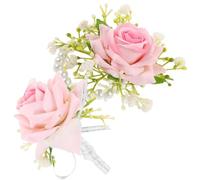 HOMSFOU Ensemble 2 Pièces de Fleurs de Poignet et Ornement Mariage pour Demoiselle D'honneur, Fleurs Artificielles Lavande et Blanches, Décoration Élégante pour Cérémonie et Bal