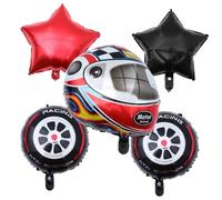 HOMSFOU Ensemble 5 Ballons Voiture Course en Aluminium, Casques et Pneus, Décoration Suspendue pour Fête Anniversaire Garçon et Filles et Célébrations